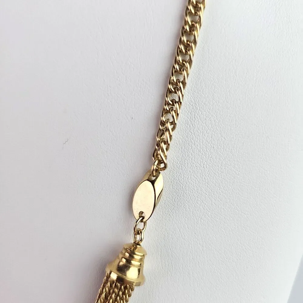 Vintage Multi Strand Tassel Gold Tone Necklace Sarah Coventry Chain Choker 17 in